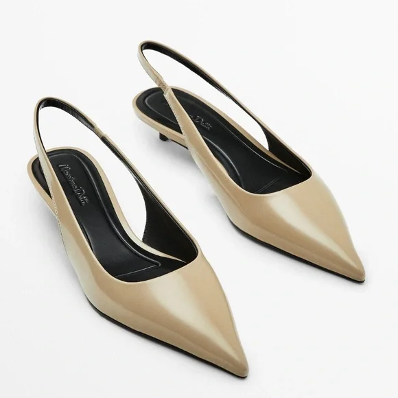 Massimo Dutti Heeled slingback pointed beige nude/ sandals kitty heel - Picture 1 of 11